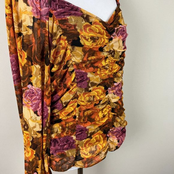 Jane + Delancey Blouse Top Women XL Multicolor Floral Ruched Off Shoulder Sheer - Picture 13 of 13